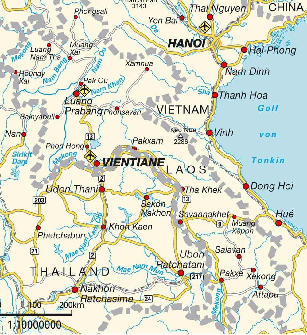 sân bay tại lào bản đồ